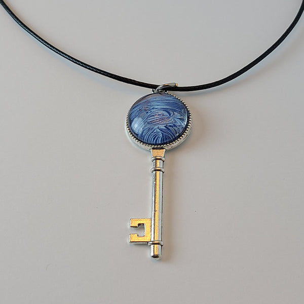 Blue and Silver Key-Shaped Pendant