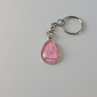 Bright Pink and White Teardrop-Shapped Key Chain