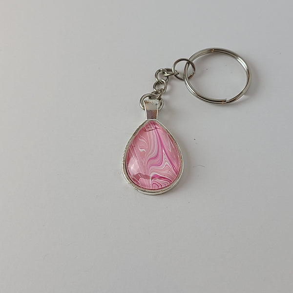 Bright Pink and White Teardrop-Shapped Key Chain