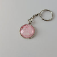 Pale Pink and White Round Key Chain
