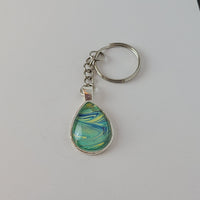 Blue, Green, and Yellow Teardrop-Shaped Key Chain