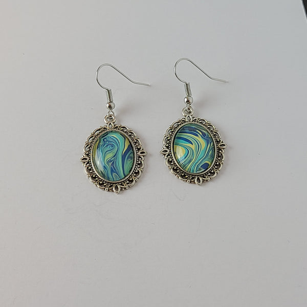 Blue, Green, and Yellow Earrings