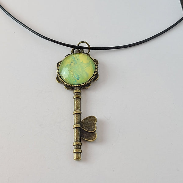 Blue, Green, and Yellow Key-Shaped Pendant