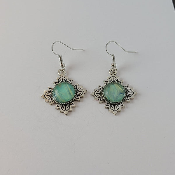Blue, Green, and Yellow Earrings