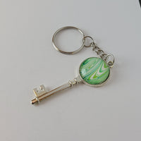 Light Green and White Key-Shaped Key Chain