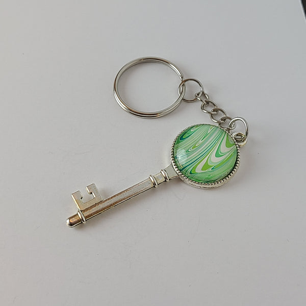 Light Green and White Key-Shaped Key Chain