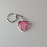 Bright Pink and White Heart-Shaped Key Chain