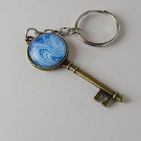 Blue and White Key-Shaped Key Chain
