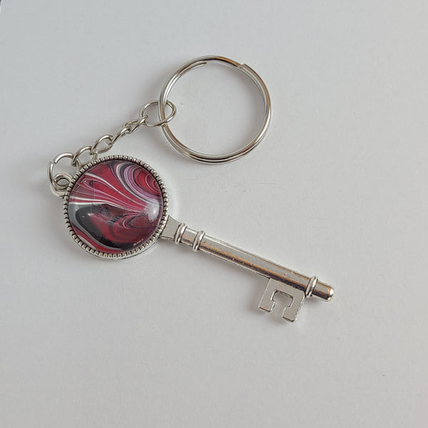 Pink, Black, and White Key-Shaped Key Chain