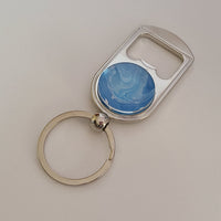 Blue and White Bottle Opener Key Ring