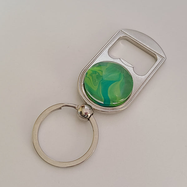 Green and Teal Bottle Opener Key Ring