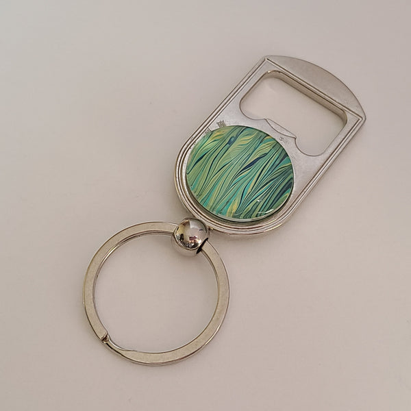 Blue, Green, and Yellow Bottle Opener Key Ring