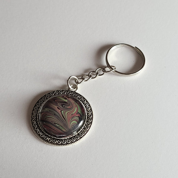 Red, Green, and Black Round Key Chain