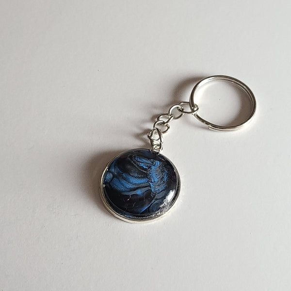 Blue, Black, and Grey Round Key Chain