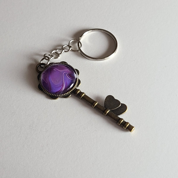 Purple and Burgandy Key-Shaped Key Chain