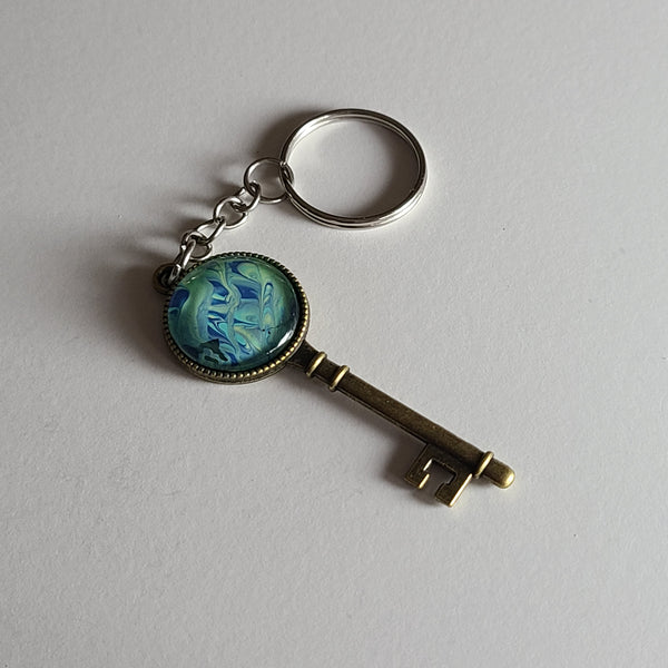 Blue, Green, and Yellow Key-Shaped Key Chain