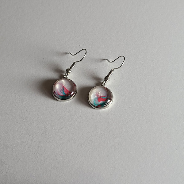 Green, Red, and Pearl White Earrings