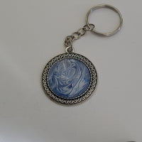 Blue, White, and Silver Round Key Chain