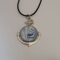 Blue, White, and Silver Round Anchor Pendant