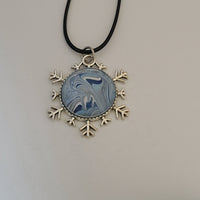 Blue, White, and Silver Round Snowflake Pendant