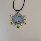 Blue, White, and Silver Round Snowflake Pendant