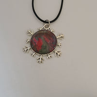 Red, Green, and Glitter Round Snowflake Pendant