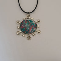Green, Red, and Pear White Round Snowflake Pendant