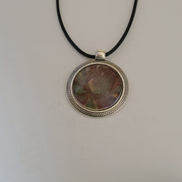 Burgundy, Green and Gold Round Pendant
