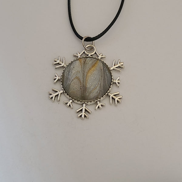 Silver and Gold Round Snowflake Pendant